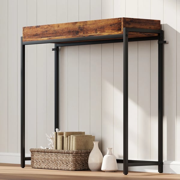 Smalt konsolbord i rustik brun spånplade og metal - 100x30x91 cm
