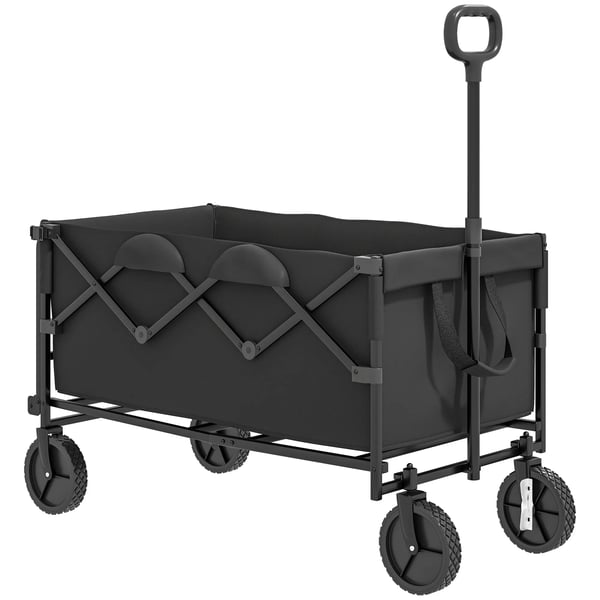 Outsunny monitoimikarry, 160L, metallirunkoinen, kuormitettava 100kg, kokoontaitettava, säädettävä kahva, musta, puutarhakärry