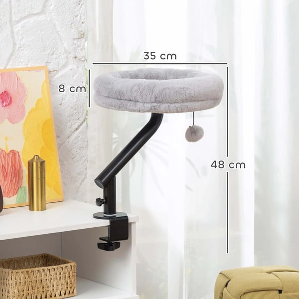 PawHut Katteseng til Skrivebord, Grå, Polyester, 360° Rotation, Justerbar Højde, Vaskbart Pude, op til 6 kg