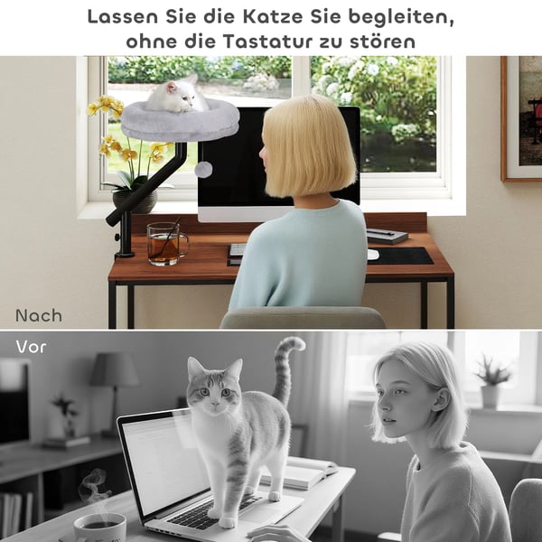 PawHut Katteseng til Skrivebord, Grå, Polyester, 360° Rotation, Justerbar Højde, Vaskbart Pude, op til 6 kg