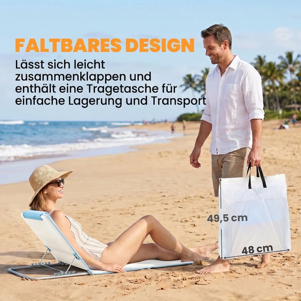 Outsunny Strandmåtte 2-stk. sæt sammenklappelig 5-trins højdejusterbar stål beige 134x48x33-43 cm