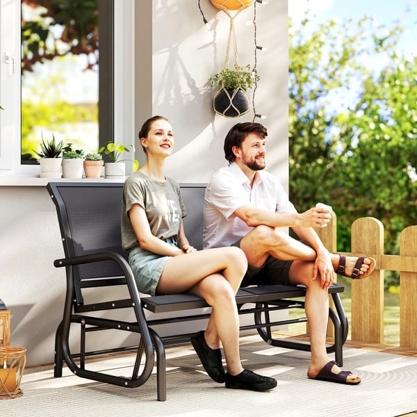 Outsunny 2-personers gyngestol havebænk havegynge siddebænk parkbænk metal havemøbel grå 120 x 70 x 85 cm