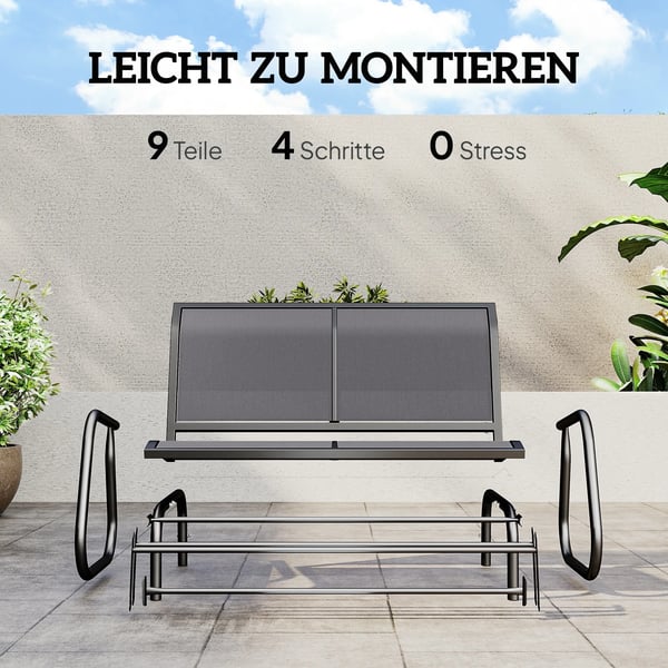 Outsunny 2-personers gyngestol havebænk havegynge siddebænk parkbænk metal havemøbel grå 120 x 70 x 85 cm