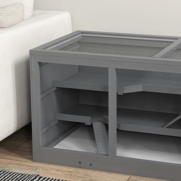 PawHut Hamsterbur i Gran og Plastik, Grå - 115 x 57 x 55 cm