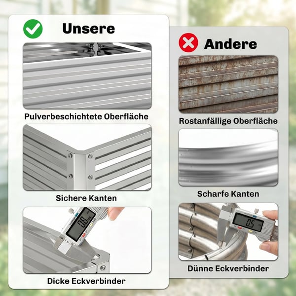 Outsunny Hjbed/Blomsterkasse til Slvga & Galvaniseret Stl, 120 x 120 x 30 cm