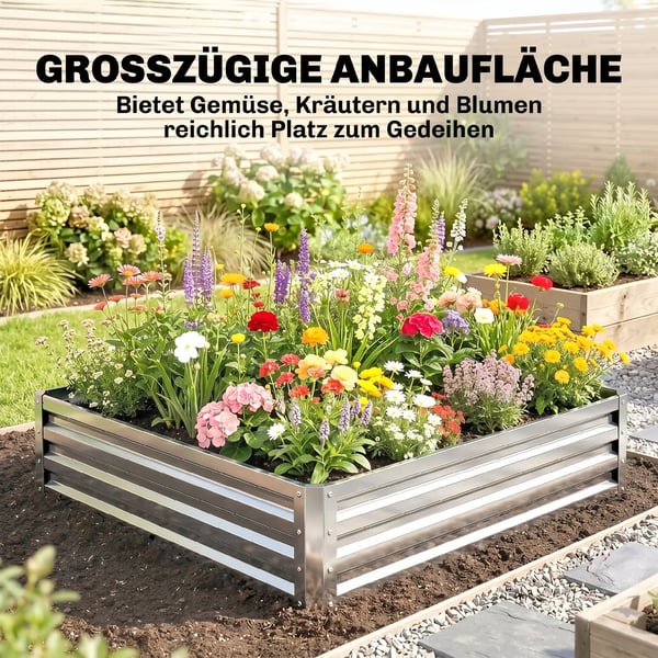 Outsunny Hjbed/Blomsterkasse til Slvga & Galvaniseret Stl, 120 x 120 x 30 cm