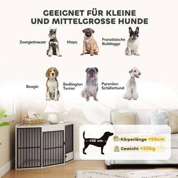 PawHut Hundehus Hjørne - Hvid MDF - Til små og mellemstore hunde