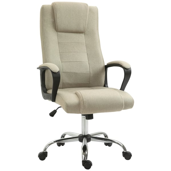 HOMCOM Kontorstol Beige Polyester Ergonomisk Skrivebordsstol med Ryglæn, Højdejusterbar Computerstol, Drejestol til Hjemmekontor, Linnedlook