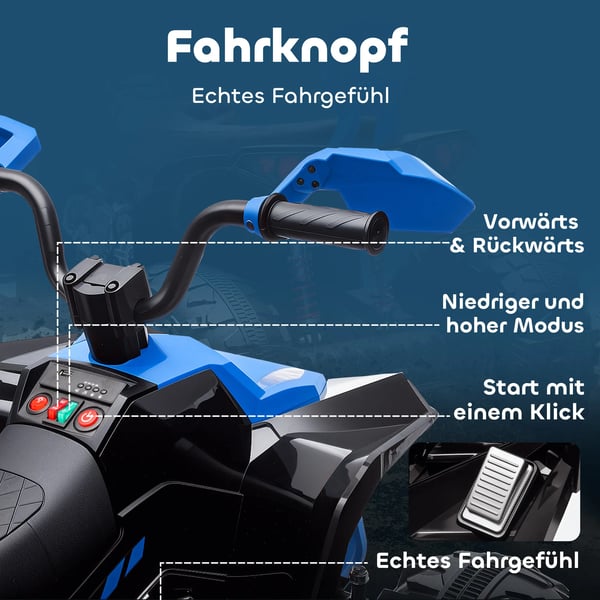 AIYAPLAY Børne El Quad 24V med dobbeltmotor, MP3, USB, 70 min køretid, Blå