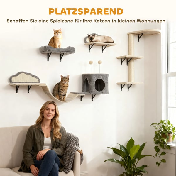 PawHut Væghængt Kradsetræ Sæt med Sisalflader, 4 Dele, Beige, Polyester
