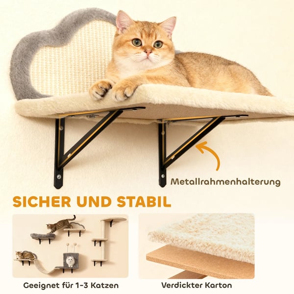 PawHut Væghængt Kradsetræ Sæt med Sisalflader, 4 Dele, Beige, Polyester