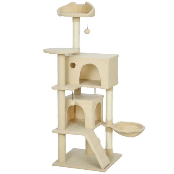 Kissapuisto 140cm beige polyesteri riippumatolla ja tikkailla