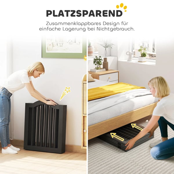 PawHut Foldbart Hundegitter m. 5 Paneler, Sort MDF/Træ, 261,5x29,5x61 cm