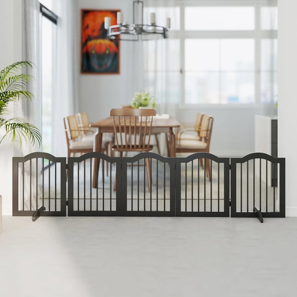 PawHut Foldbart Hundegitter m. 5 Paneler, Sort MDF/Træ, 261,5x29,5x61 cm