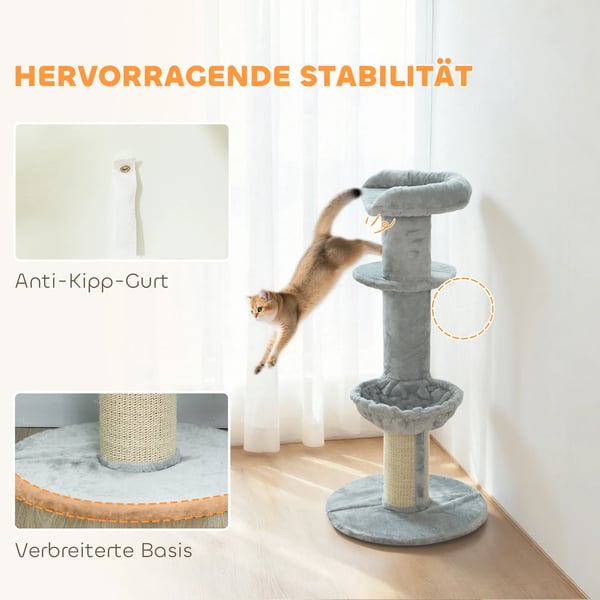 PawHut Katte kradsetræ Lysegrå med sisal, blødt plys og hængekøje
