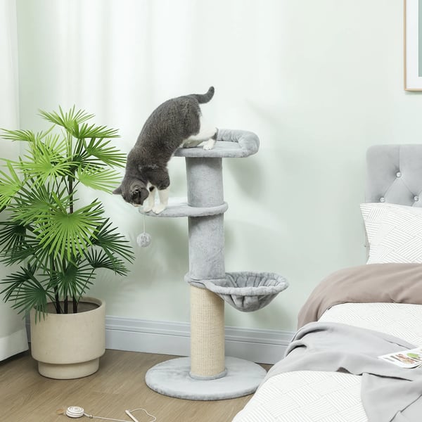 PawHut Katte kradsetræ Lysegrå med sisal, blødt plys og hængekøje
