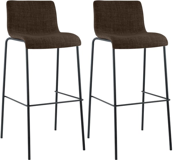 Set med 2 bruna barstolar i tyg med metallram