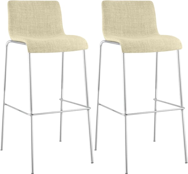 Set med 2 barstolar i krämfärgat tyg med metallram, 76 cm sitthöjd