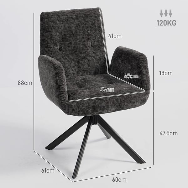 Drejestol i polyester med moderne design, sort, 120 kg belastning