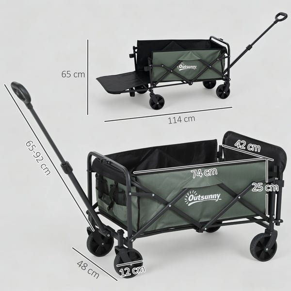 Outsunny Foldbar Havevogn 72L Polyester Grøn - Max 90 kg Kapacitet, Trillebør Transportvogn
