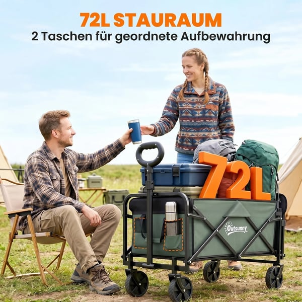 Outsunny Foldbar Havevogn 72L Polyester Grøn - Max 90 kg Kapacitet, Trillebør Transportvogn