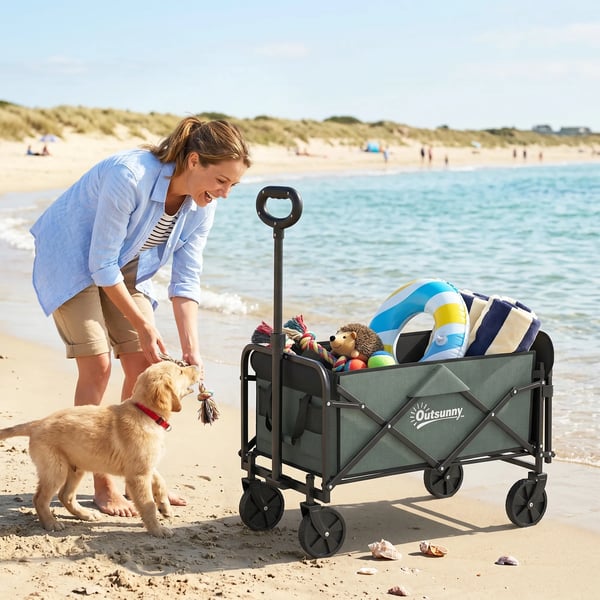Outsunny Foldbar Havevogn 72L Polyester Grøn - Max 90 kg Kapacitet, Trillebør Transportvogn
