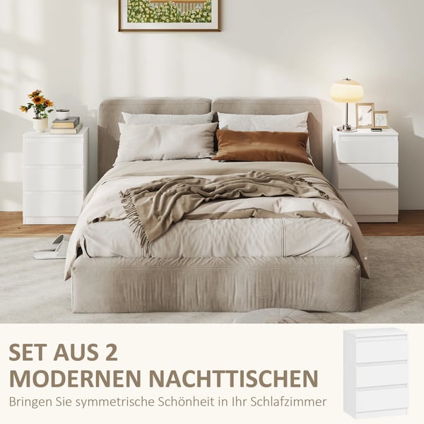 HOMCOM Sæt med 2 Natborde - Hvid, MDF, 40x30x59,5 cm
