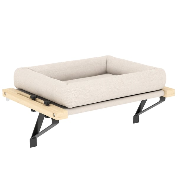 PawHut Kattsäng fönsterbräda/element med justerbart fäste, 6kg, 50x36x24cm, krämvit/trä