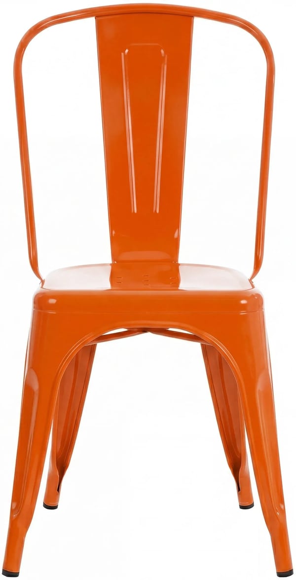 Sæt med 4 orange metal Benedikt-stole, stabelbare, industrielt design til spisestue, køkken, hjemmebar