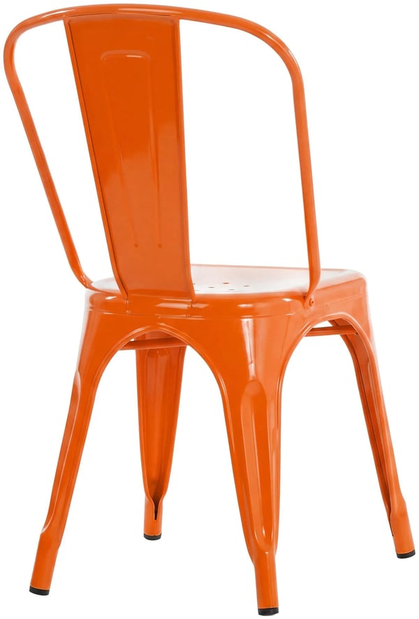 Sæt med 4 orange metal Benedikt-stole, stabelbare, industrielt design til spisestue, køkken, hjemmebar