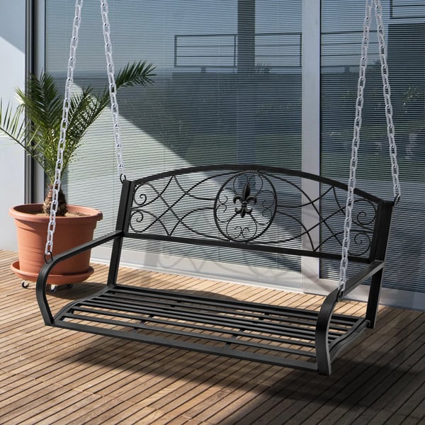 Outsunny Hollywoodsving, vejrbestandig havesving, hængebank, 2-personers svingbænk med kæder, metal, sort, 132 x 63 x 58 cm