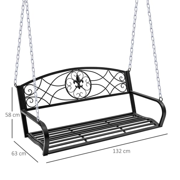 Outsunny Hollywoodsving, vejrbestandig havesving, hængebank, 2-personers svingbænk med kæder, metal, sort, 132 x 63 x 58 cm