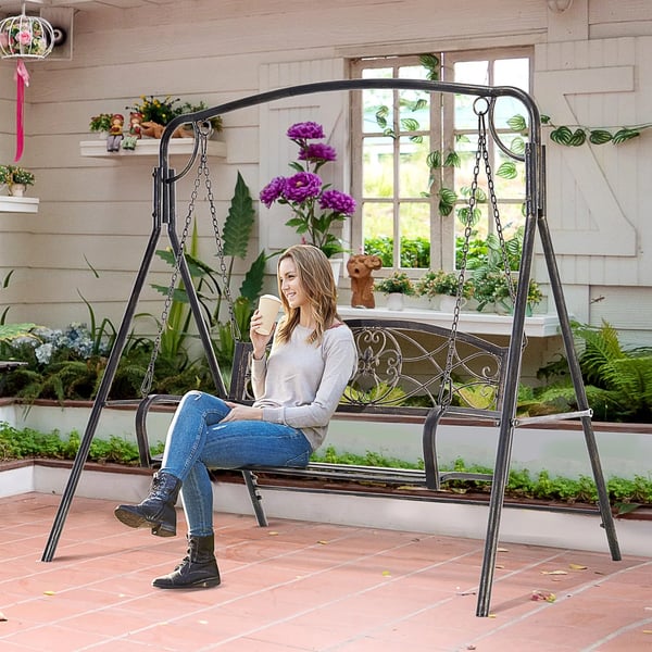Outsunny havesving til 2 personer, Hollywood-sving, svingbænk, metal, bronze, 167 x 123 x 175 cm