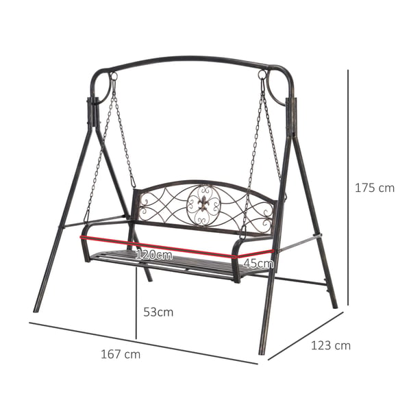 Outsunny havesving til 2 personer, Hollywood-sving, svingbænk, metal, bronze, 167 x 123 x 175 cm