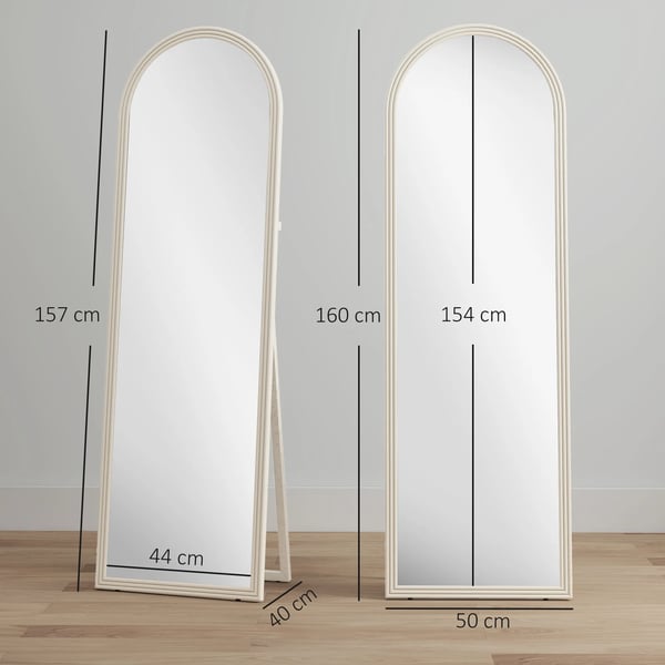 HOMCOM Helkropsspejl, 50x160 cm, Fritstående/Vægmonteret, Buet Ramme, Hvidt Plastik/Hærdet Glas