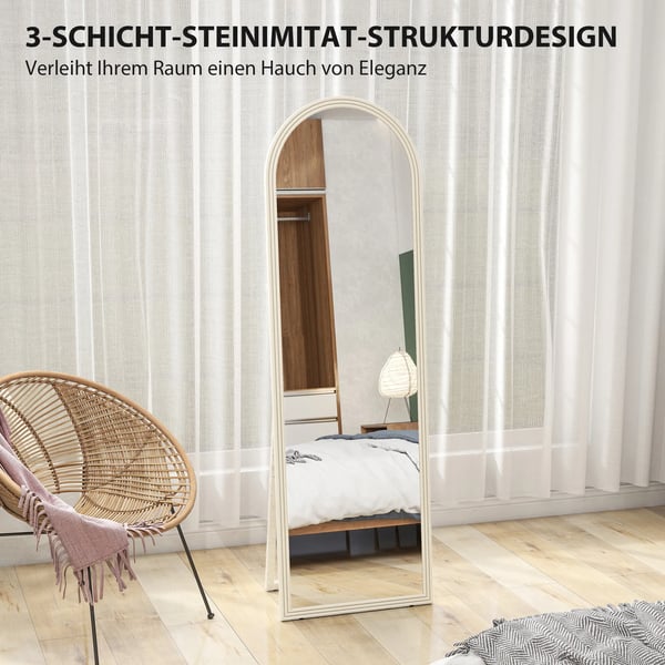 HOMCOM Helkropsspejl, 50x160 cm, Fritstående/Vægmonteret, Buet Ramme, Hvidt Plastik/Hærdet Glas