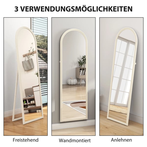 HOMCOM Helkropsspejl, 50x160 cm, Fritstående/Vægmonteret, Buet Ramme, Hvidt Plastik/Hærdet Glas