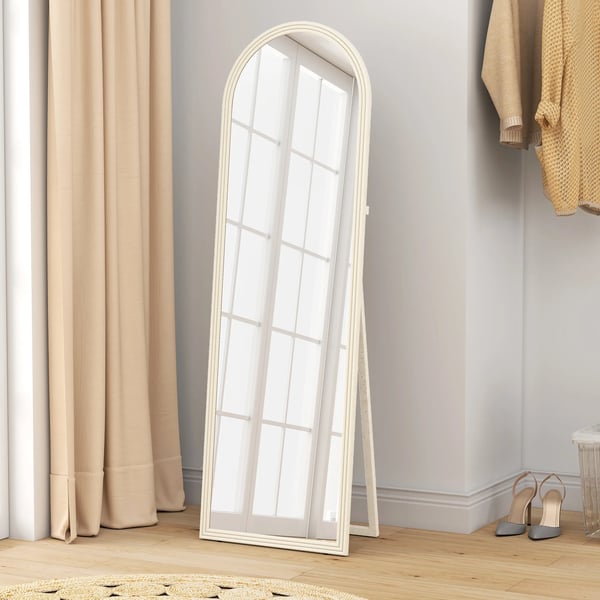 HOMCOM Helkropsspejl, 50x160 cm, Fritstående/Vægmonteret, Buet Ramme, Hvidt Plastik/Hærdet Glas