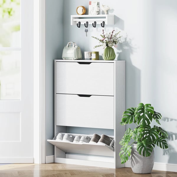 HOMCOM Skoskab med 3 Klapper, Hvid Skoreol 80x17x108 cm - Opbevaring til 9-12 par sko