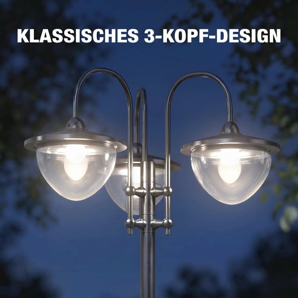 Outsunny Solcellelampe Have-lys 3-hovedet med blomsterkrukke-base, rustfrit stSål, Sort, IP44, 60x55x189cm
