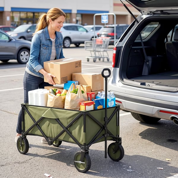 Outsunny Foldbar Transportvogn med 4 hjul - Grøn Polyester