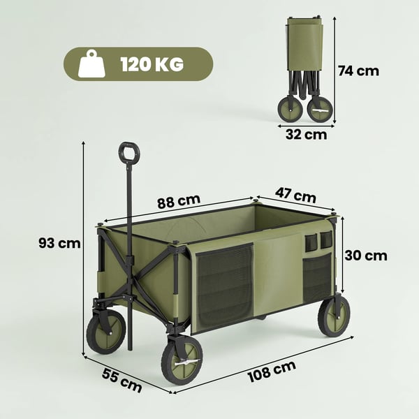 Outsunny Foldbar Transportvogn med 4 hjul - Grøn Polyester