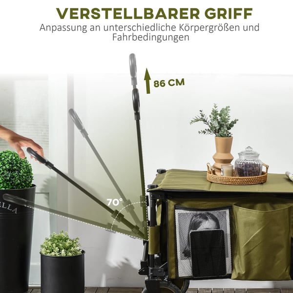 Outsunny Foldbar Transportvogn med 4 hjul - Grøn Polyester