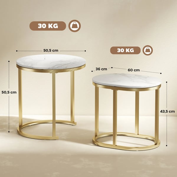 HOMCOM Soffbord Rund & Oval 2-pack Stapelbart med Stålram Vit MDF