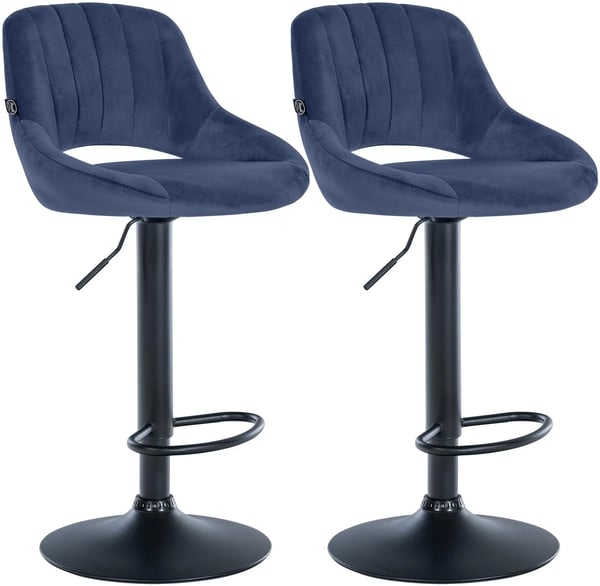 Set med 2 Milet Blå Sammet Barstolar, Höjdjusterbar Svängbar med Fotstöd, 85-106cm H x 47cm B