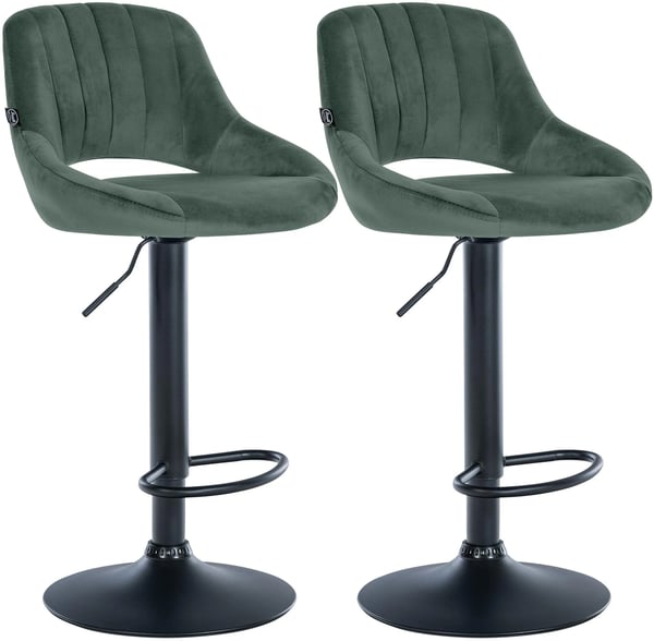 Set med 2 Milet gröna barstolar i sammet, justerbar höjd, svängbar, metallram