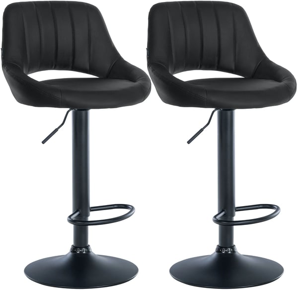 Set med 2 Milet Barstolar, Svart Konstläder, Justerbar Höjd, 360° Svängbar