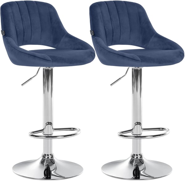 Milet Blå Sammet Barstol Set om 2 - Justerbar Höjd Svängbar Sits med Fotstöd och Trumpetfot