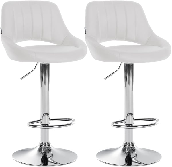 Set med 2 vita Milet barstolar i konstläder med justerbar höjd och 360° sväng, metallram