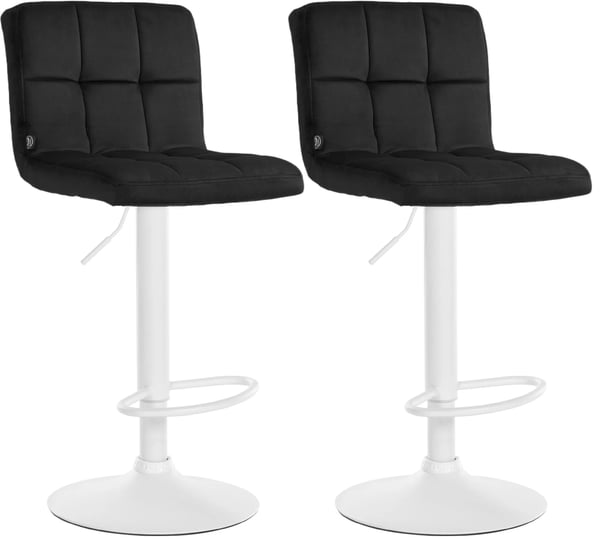 Set med 2 Peru Barstolar i Sammet, Svart, Metallram, Justerbar Höjd, Svängbar, Quiltad Design